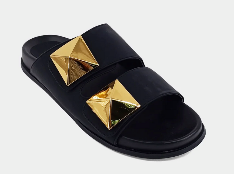 PREORDER Bernarda Studded Slide Sandals (Black Matte) - NanaMacs
