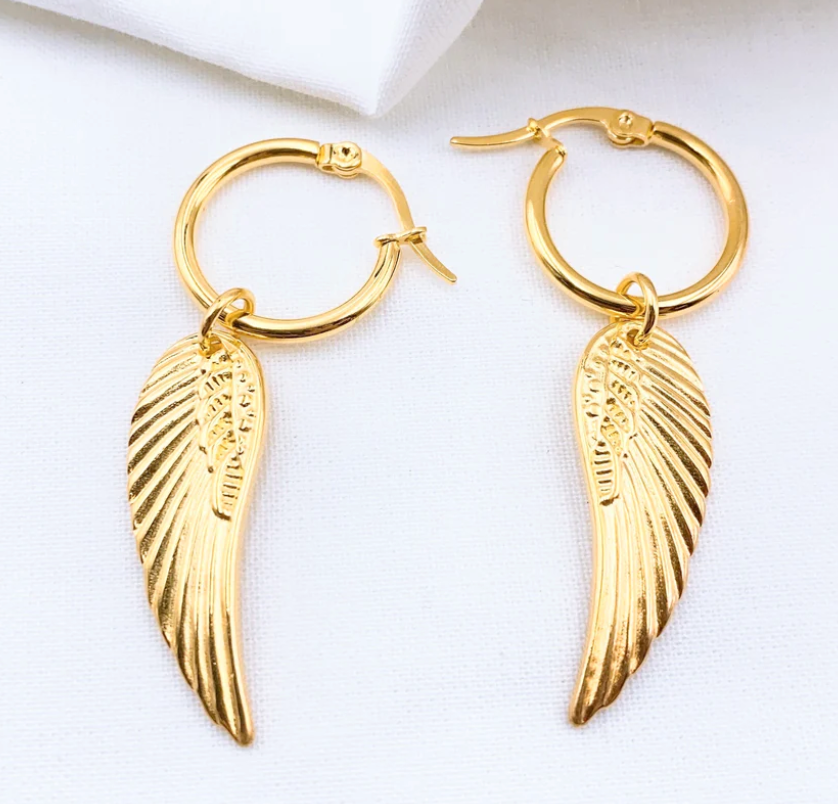 PREORDER Earned Wings Bubble Hoop Angel Wing Earrings (Gold) - NanaMacs