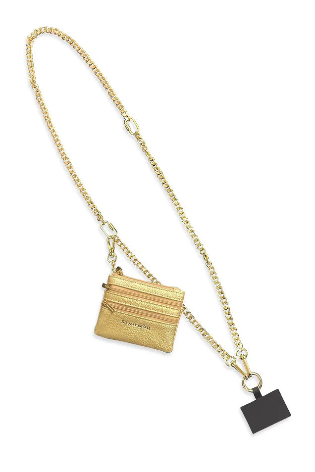 Too Easy Crossbody Phone Chain With Zippered Wallet (Gold)