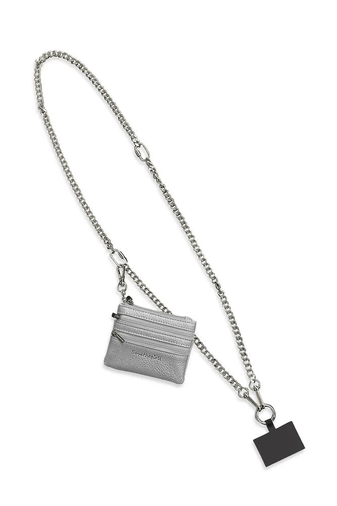 Too Easy Crossbody Phone Chain With Zippered Wallet (Silver) - NanaMacs