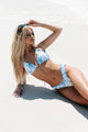 Resting Beach Face Printed Ruffle Bikini Set (Blue China) - NanaMacs