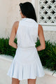 Beaufort Striped Drawstring Waist Mini Dress (White/Light Blue) - NanaMacs