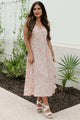 Phenomenal Fashion Drop Waist Floral Midi Dress (Apricot) - NanaMacs