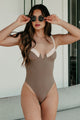 Gone Swimming Ribbed One Piece Swimsuit (Beige/Brown) - NanaMacs