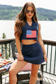 Stand For Freedom Flag Print Crop Top & Mini Skirt Sweater Set (Navy) - NanaMacs
