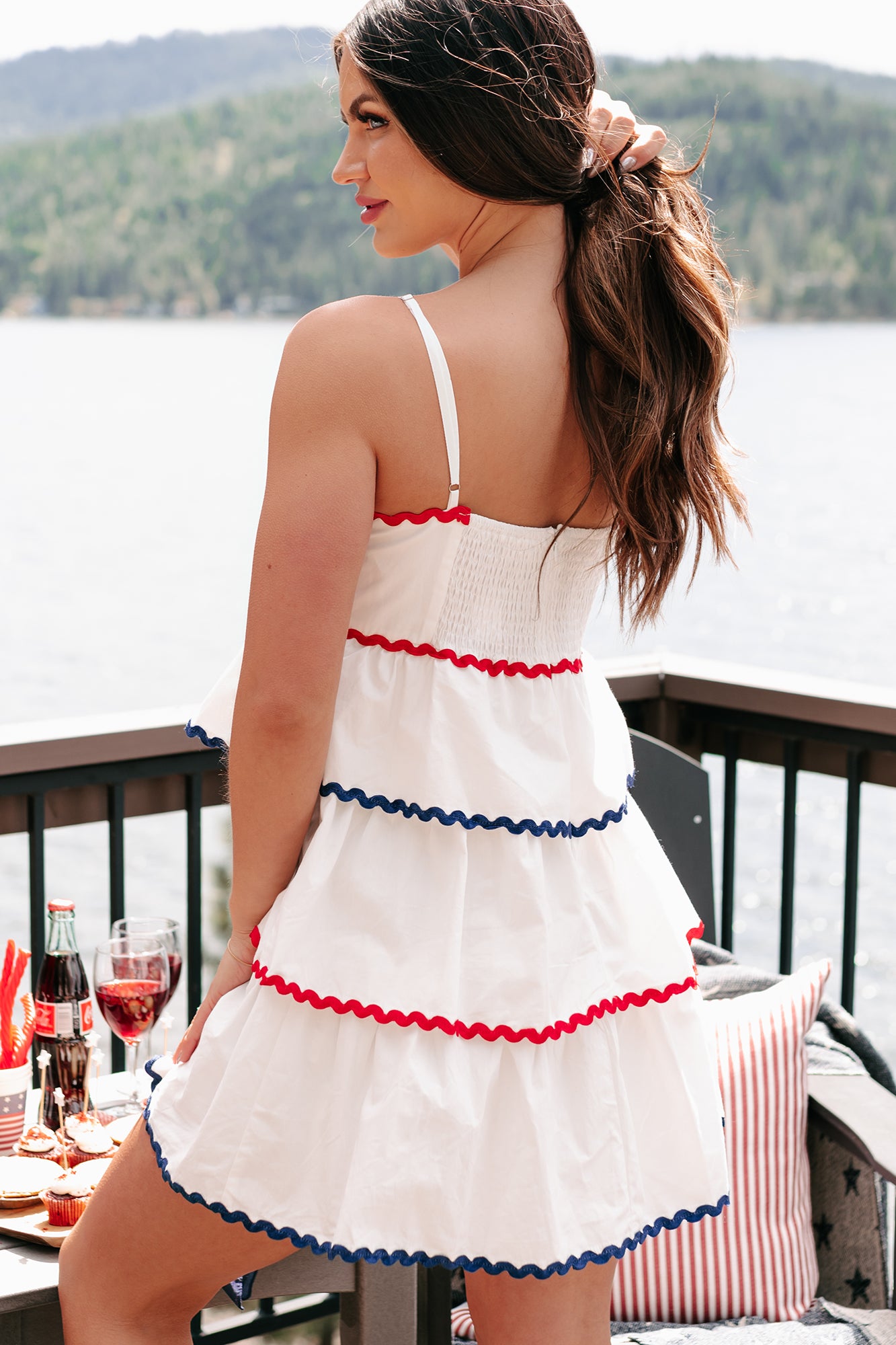 Fireworks & Freedom Tiered Scallop Mini Dress (White/Multi) - NanaMacs