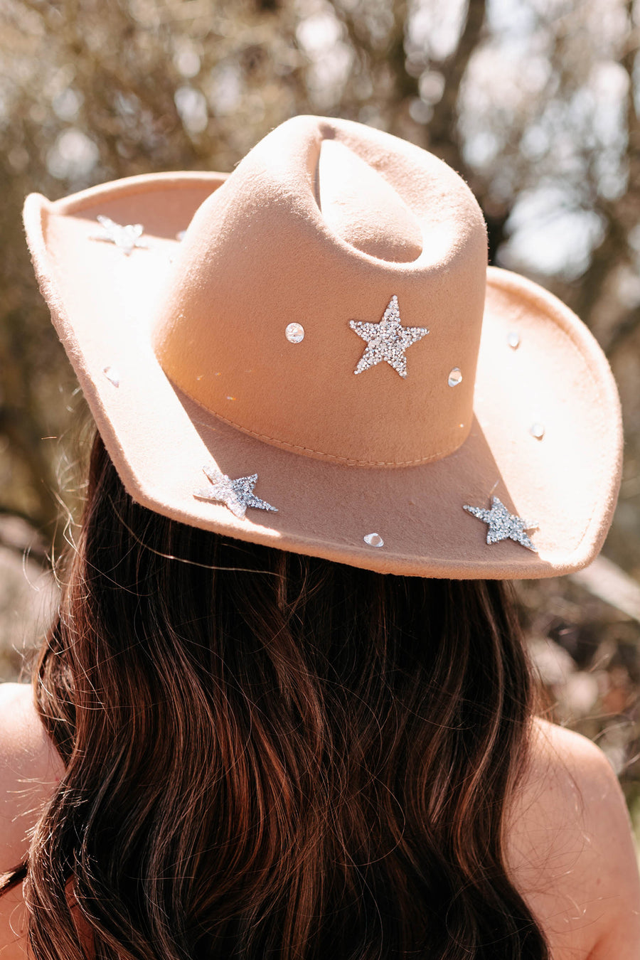 Confidence On Point Rhinestone Star Cowboy Hat (Camel) - NanaMacs