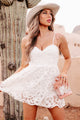 Fine & Fancy Textured Lace Mini Dress (White) - NanaMacs
