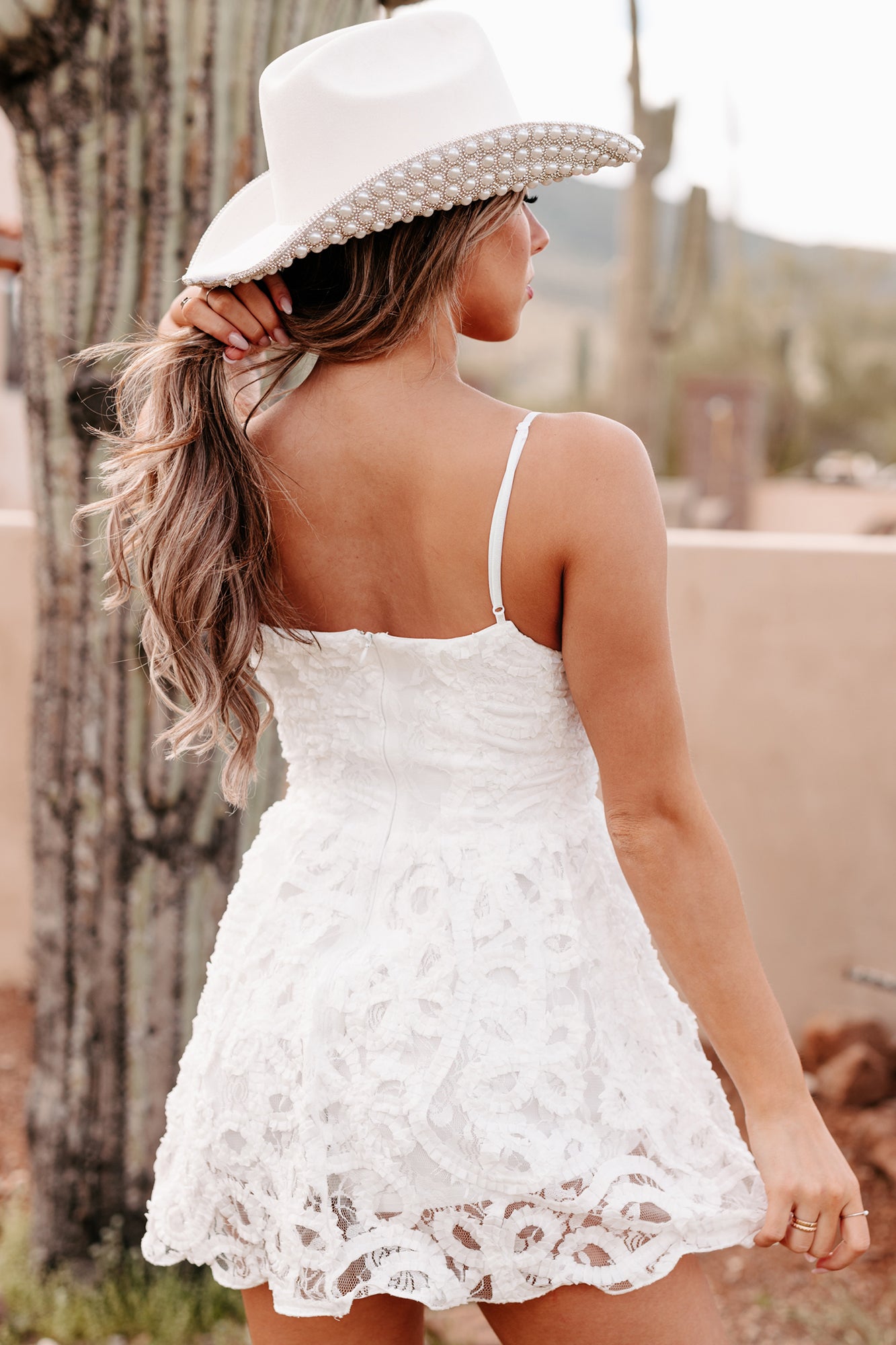 Fine & Fancy Textured Lace Mini Dress (White) - NanaMacs
