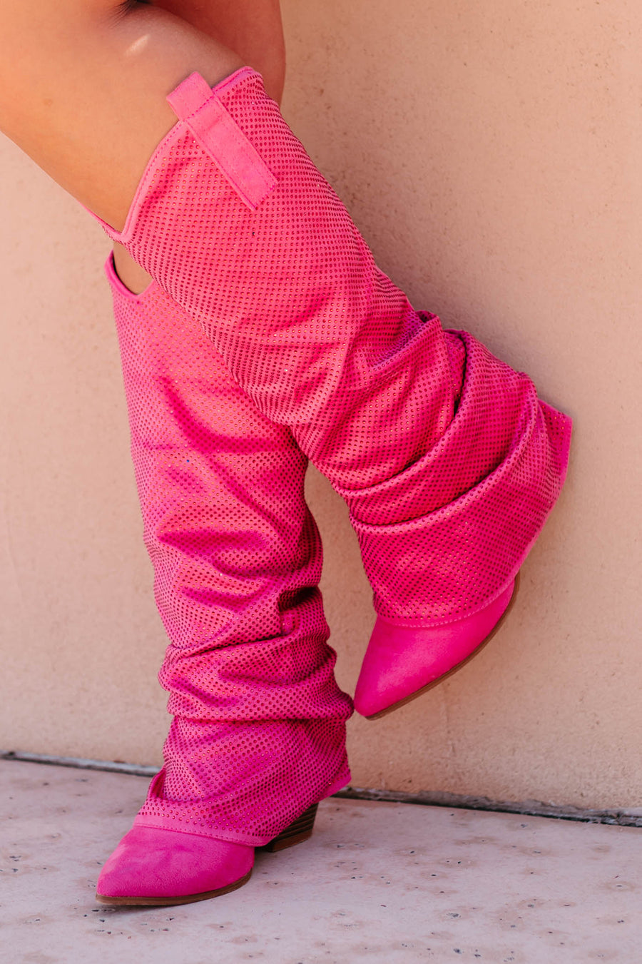 Not Just Anyone Rhinestone Slouchy Boots (Pink) - NanaMacs
