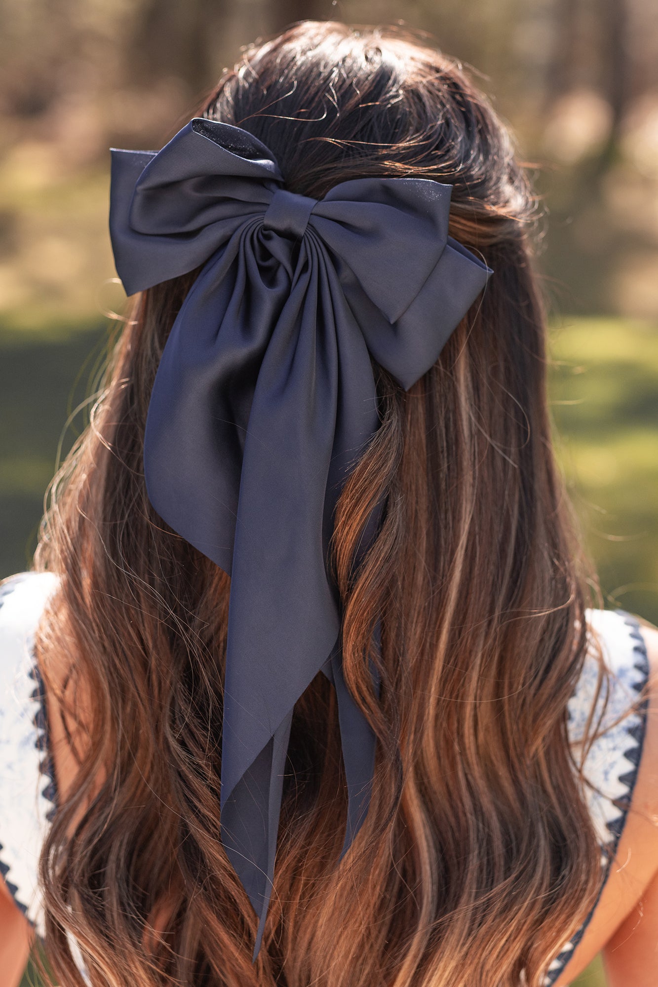 Hello Lovely Barrette Hair Bow (Navy) - NanaMacs