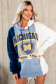 "University Of Michigan" Colorblock Graphic Hoodie (Navy/Ivory) - NanaMacs