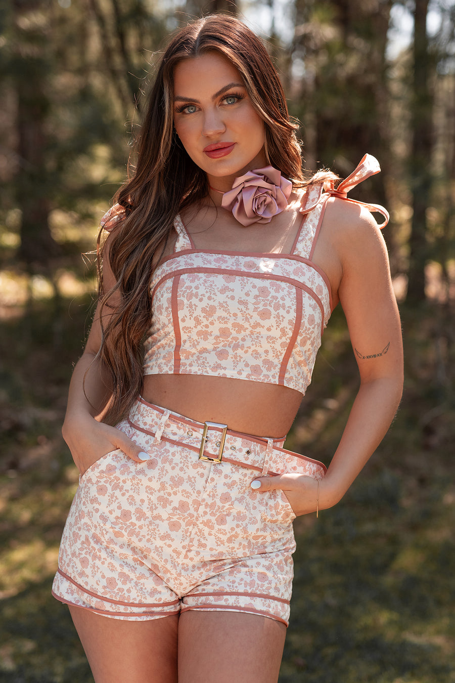 Promise Fulfilled Floral Crop Top & Shorts Set (Dusty Peach) - NanaMacs