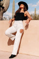 Boujee Perfection High Rise Cut-Out Rhinestone Jeans (Light Denim) - NanaMacs
