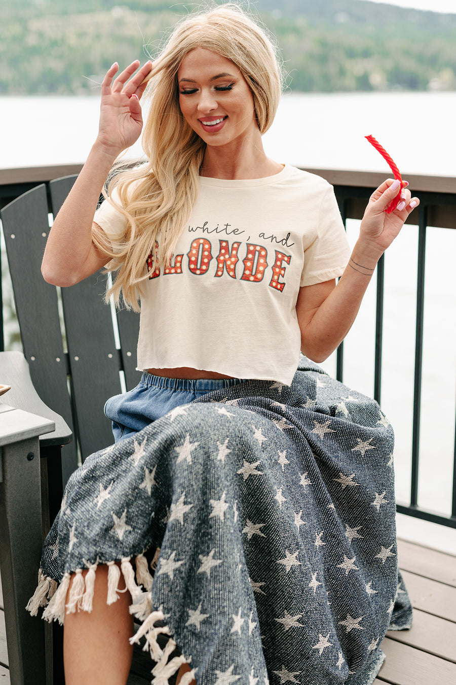 "Red, White, and Blonde” Graphic Crop Tee (Cream) - Print On Demand - NanaMacs