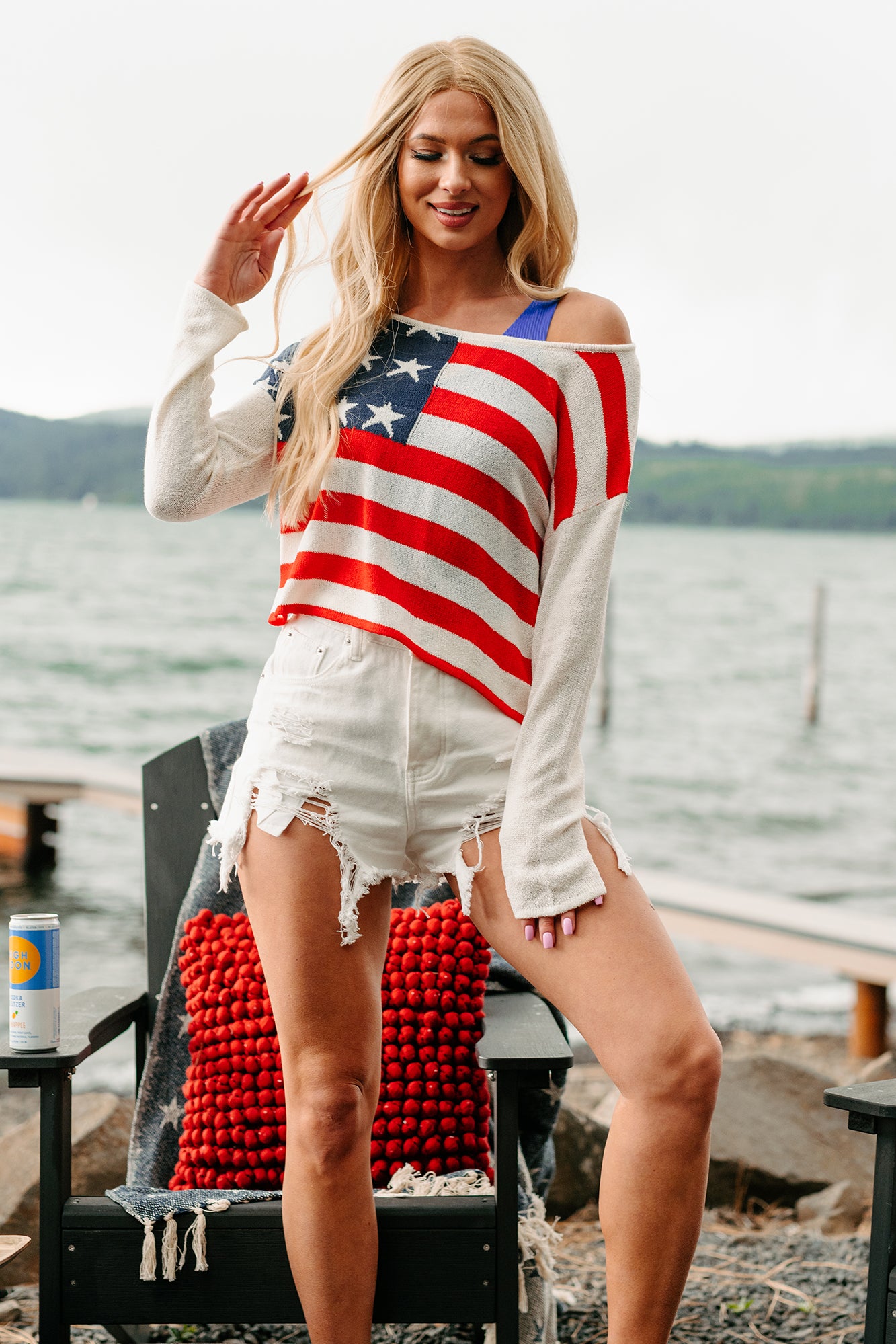 Proud & Patriotic American Flag Knit Sweater Top (Off White) - NanaMacs