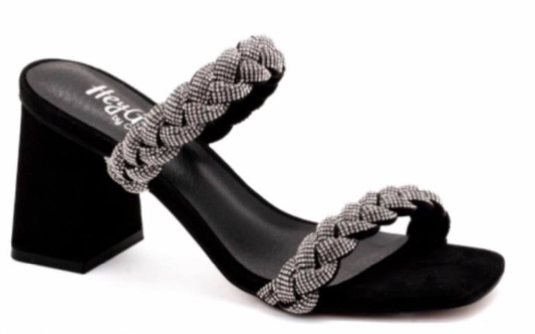 PREORDER Stylish Strut Braided Double Strap Heels (Black) - NanaMacs