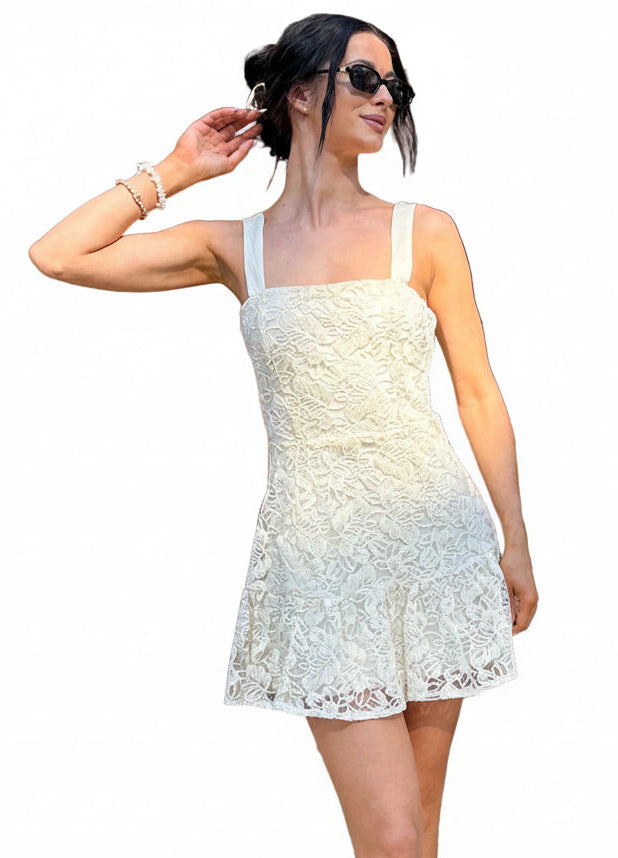 Falling Into Place Lace Ruffle Hem Mini Dress (Cream) · NanaMacs