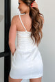 Soft Sophistication Pearl Beaded Satin Mini Dress (White) - NanaMacs
