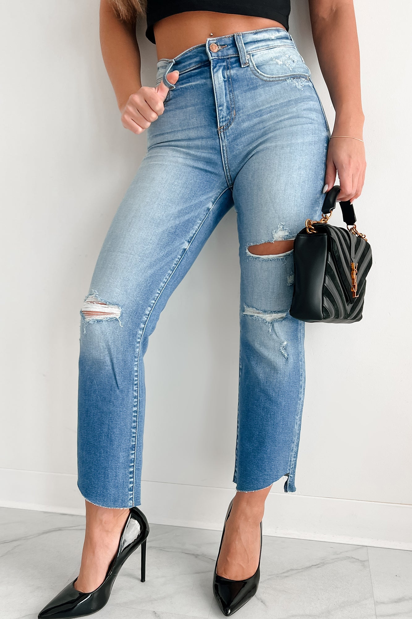 Tallahassee High Rise Sneak Peek Crop Kick Flare Jeans (Medium Light) - NanaMacs