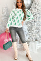 A Tree-mendous Christmas Pearl Beaded Holiday Sweater (Ivory/Green) - NanaMacs