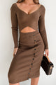 Playing It Cool Cut-Out Knit Midi Dress (Brown) - NanaMacs