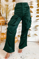 Loving Deeply Wide Leg Satin Cargo Pants (Hunter Green) - NanaMacs