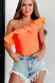 Artfully Done Ruffled One Shoulder Bodysuit (Orange) - NanaMacs