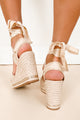 Confidence Factor Ankle Wrap Platform Wedge Sandals (Raffia Natural) - NanaMacs