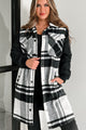 Embracing The Chill Quilted Sleeve Plaid Coat (Black) - NanaMacs