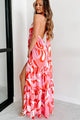 Bright On Time Printed Halter Maxi Dress (Coral/Pink) - NanaMacs