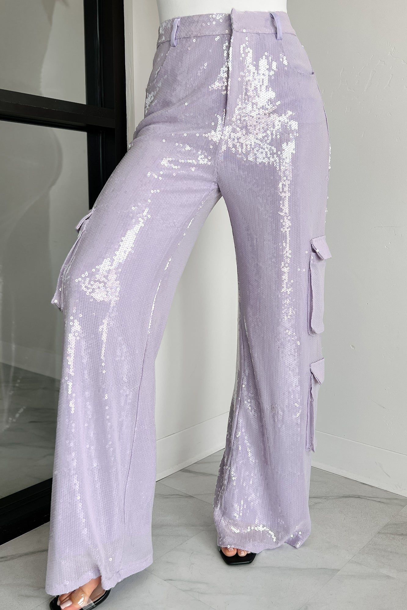 Down To Dazzle Sequin Cargo Pants (Lavender) - NanaMacs