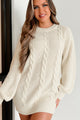 Memory Mile Cable Knit Sweater Dress (Cream) - NanaMacs