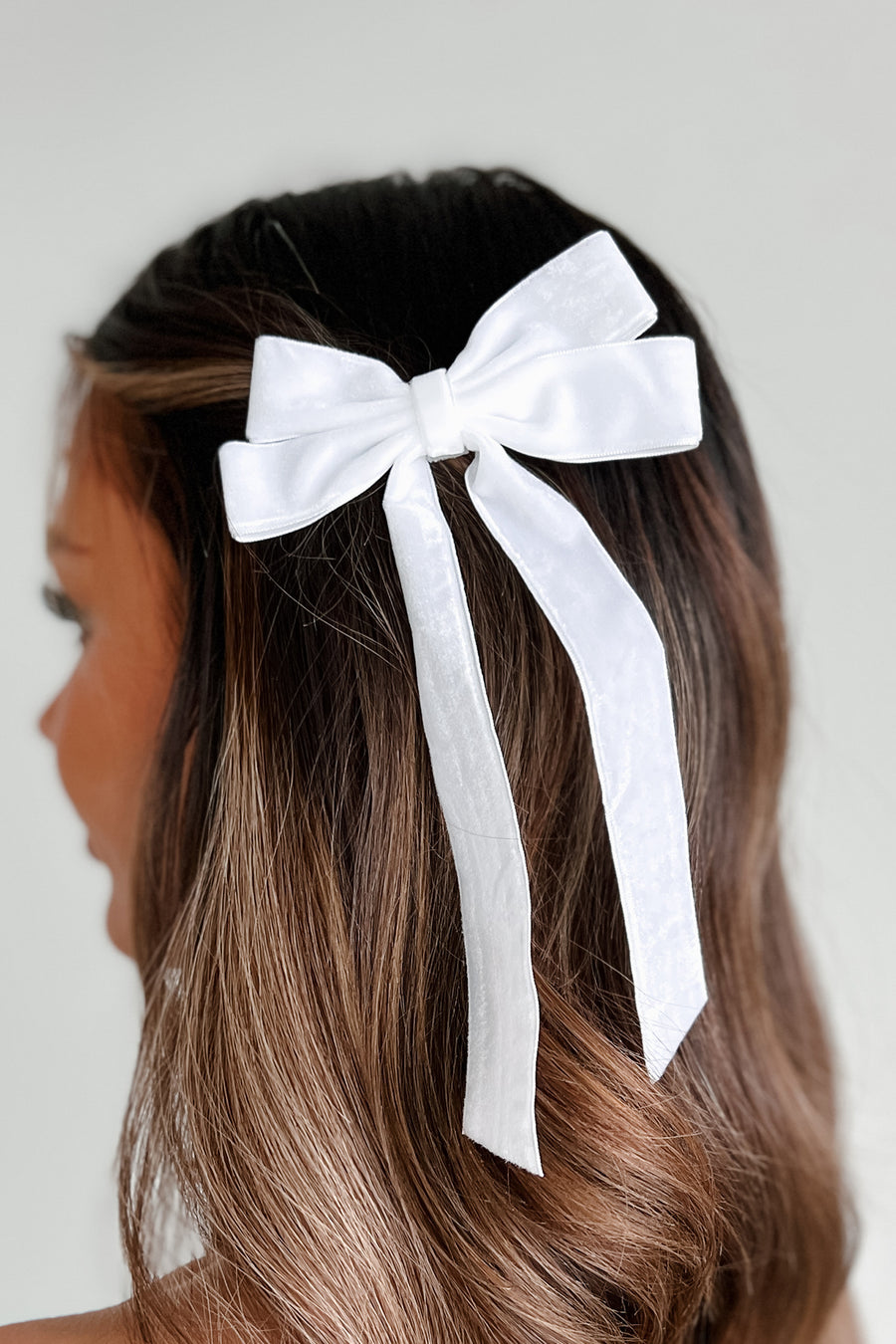 Beautiful Innocence Velvet Bow Hair Clip (White) - NanaMacs