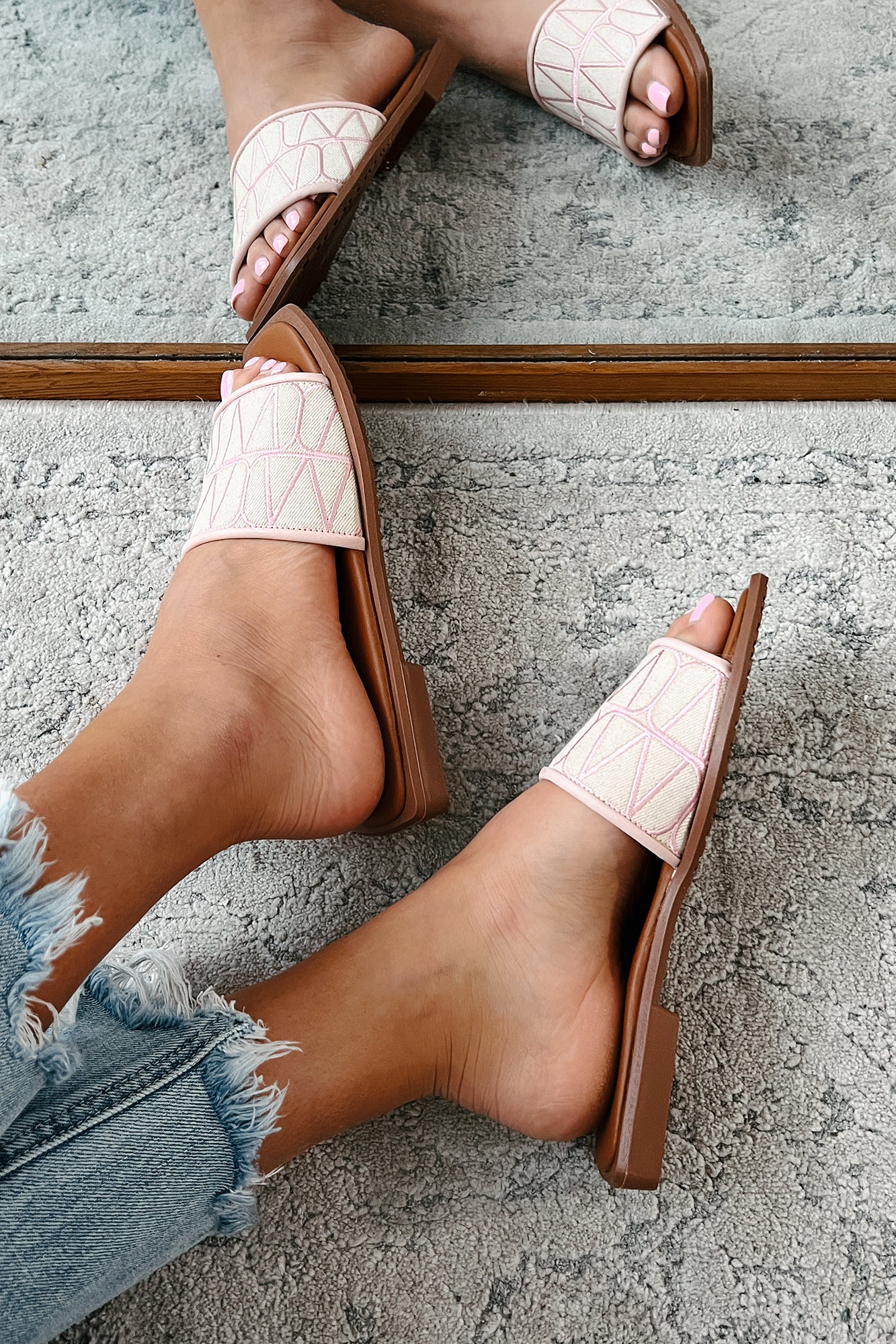 Better Than Everyone Printed Square Toe Sandals (Pink) - NanaMacs