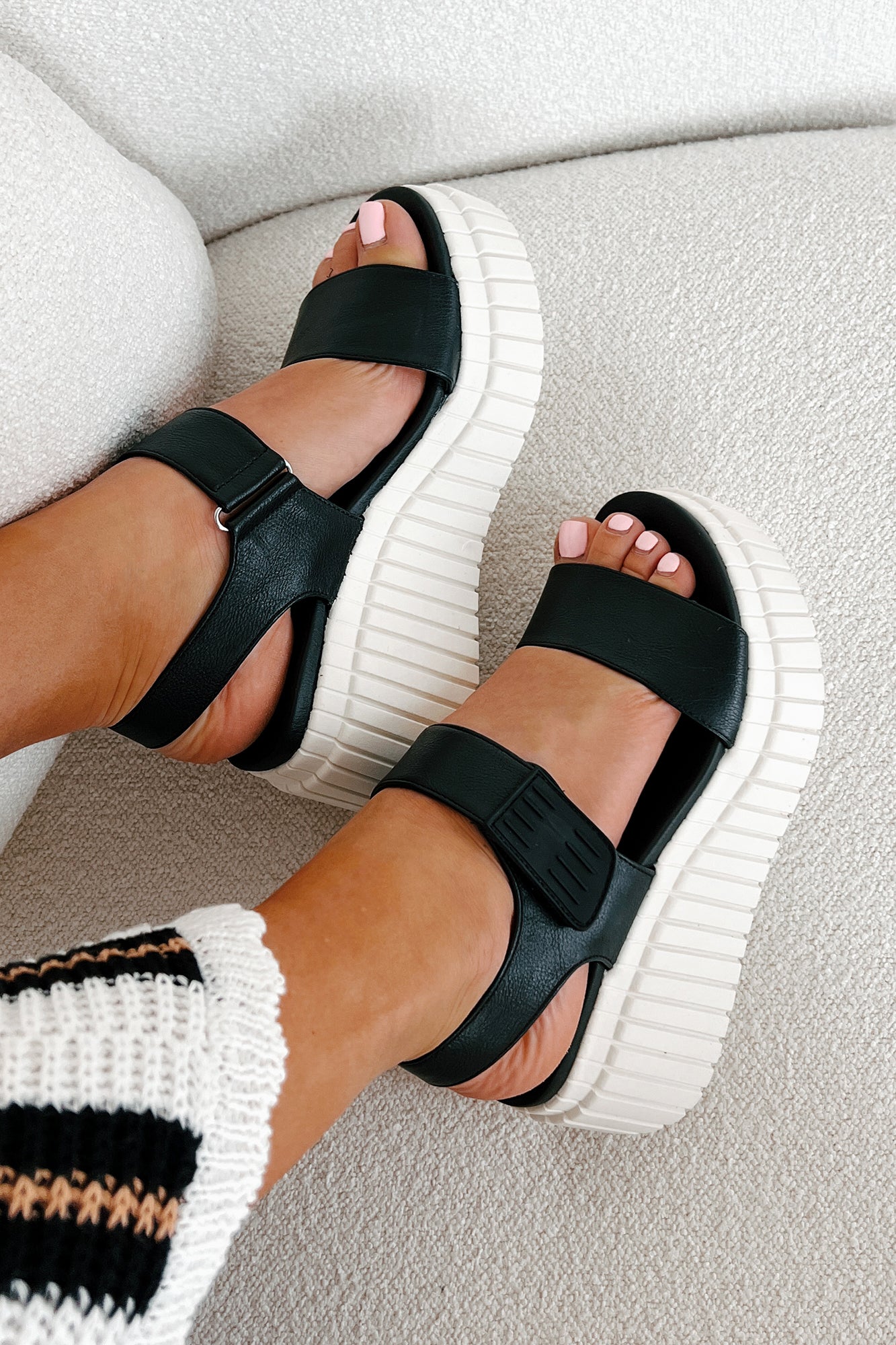 Mia Isn't It Obvious Textured Platform Sandals (Black) - NanaMacs