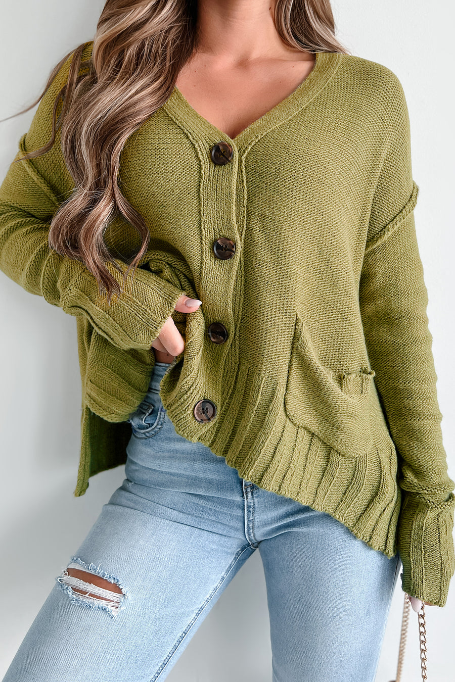Say No More Button Front Sweater Cardigan (Light Olive) - NanaMacs
