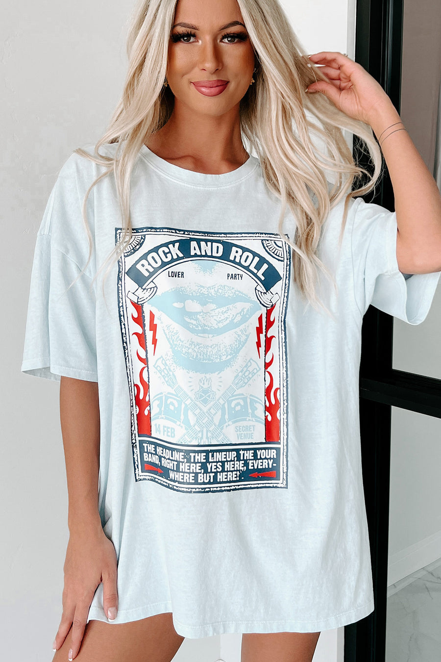 Liberty Rocks Oversized Graphic T-Shirt (Arctic Blue) - Print On Demand - NanaMacs