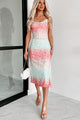 Under The Spotlight Colorblock Sequin Midi Dress (Mint/Pink) - NanaMacs