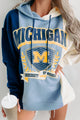 "University Of Michigan" Colorblock Graphic Hoodie (Navy/Ivory) - NanaMacs