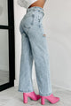 SHIP BY 5/8 - Blowing Your Mind Slit-Front Wide Leg Rhinestone Jeans (Light Wash) - NanaMacs