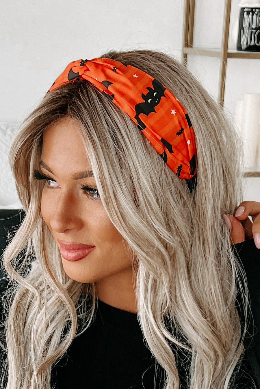 Spooky Spirit Twisted Halloween Fabric Headband (Orange Stripe/Bats) - NanaMacs