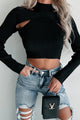 Drawing Your Attention Ribbed Cut-Out Crop Sweater (Black) - NanaMacs