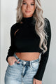 Drawing Your Attention Ribbed Cut-Out Crop Sweater (Black) - NanaMacs