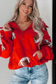 Kickoff Time Half-Zip Sequin Football Patch Hoodie (Red) - NanaMacs