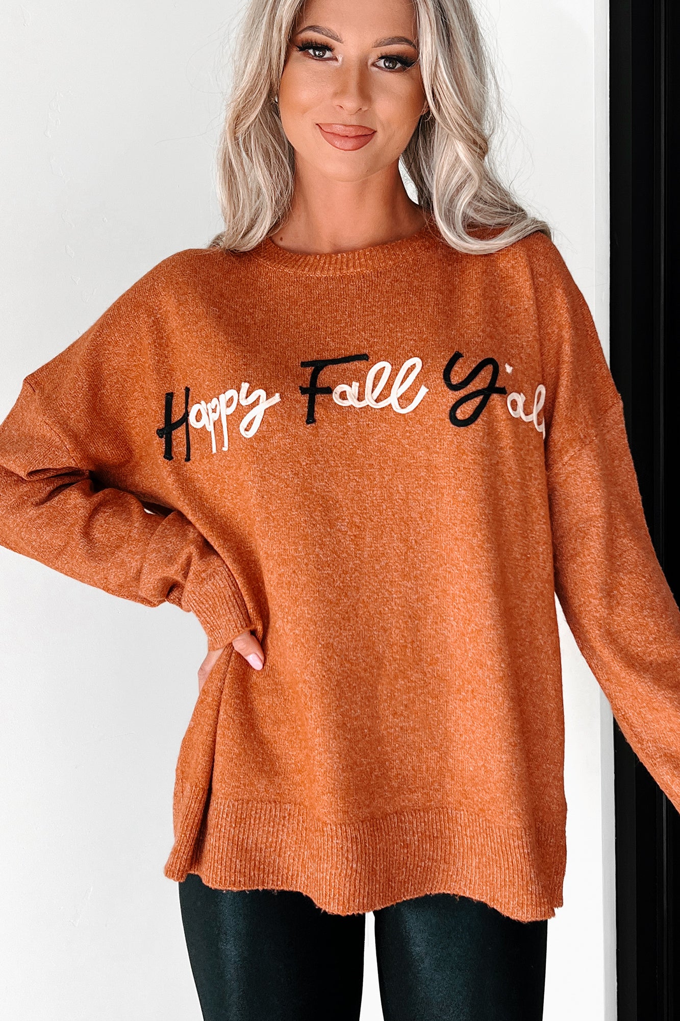 "Happy Fall Y'all" Graphic Sweater (Rust) - NanaMacs