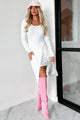 Doorbuster Kerry Twist-Front Ruched Sleeve Mini Dress (Soft White) - NanaMacs
