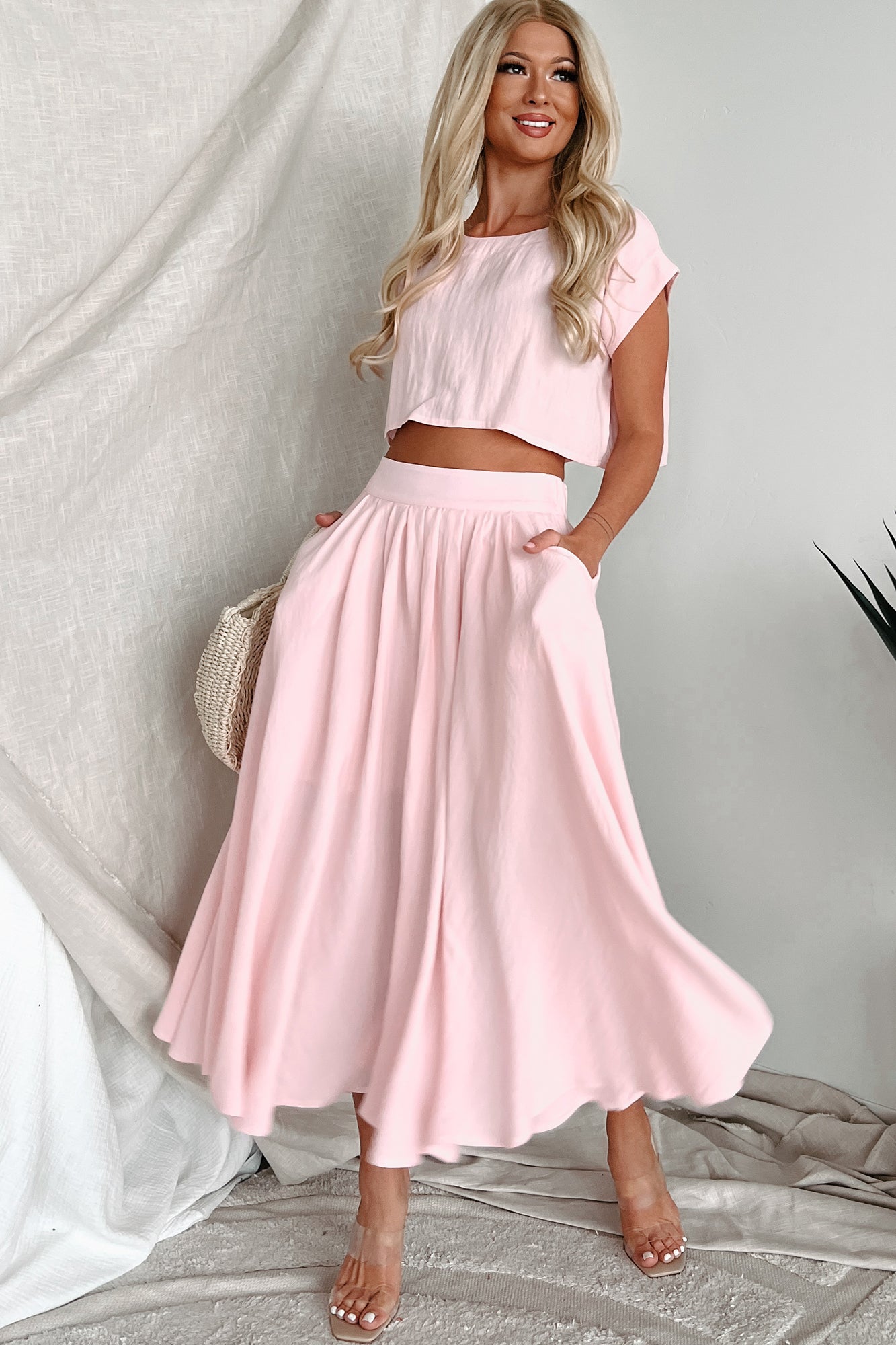 Dusty pink midi clearance skirt