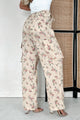 Blooming To Perfection Drawstring Floral Cargo Pants (Light Taupe) - NanaMacs