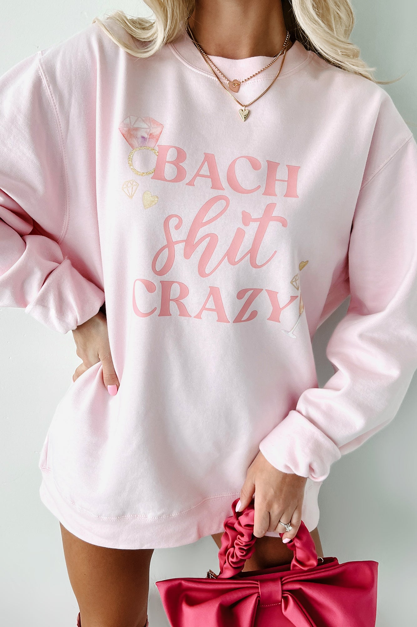 "Bach Shit Crazy" Graphic Crewneck (Light Pink) - Print On Demand - NanaMacs